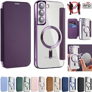 For Samsung S25 S24 FE Ultra S23 S22 Plus Wallet Case Magnet RFID Cover