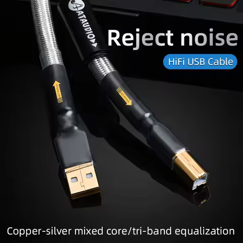ATAUDIO Hifi USB Cable Hi-end 7N OCC Silver USB Type A to B Cable for DAC Player Amplifier Computer