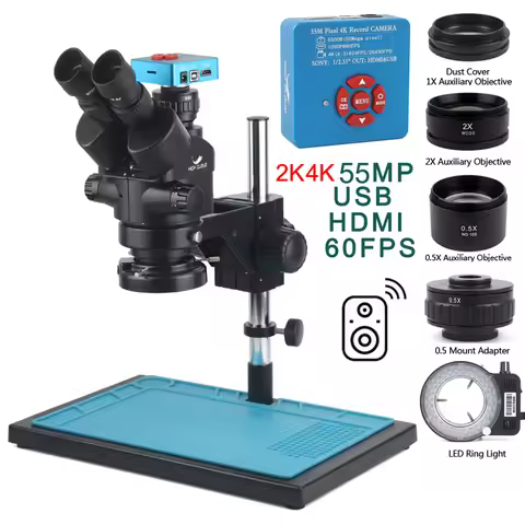 HIGH CLOUD 3.5-90X Zoom Simul-Focal Trinocular Stereo Microscope 55MP 4K HDMI USB VGA Video Camera F