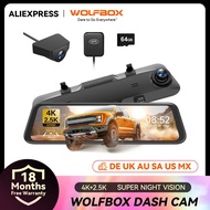 WOLFBOX G900 4K+2.5K Rearview Dash Cam 12" IPS Screen WDR 170 FOV Rear Cam Gps Mirror Car Recorder S