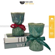 [Gift Bow] Flower Arrangement Vase in the Shape of a Flower Bouquet with Fire Enamel and Bat Trang P