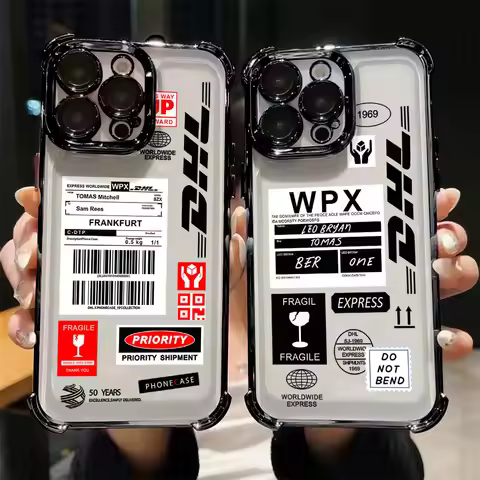 Hot Trend Barcode Label D-DHL Plating Phone Case For Samsung S25 S24 S23 S22 S21 S20 FE Note20 Edge