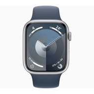 Apple Watch Series 9 智能手錶 GPS 45mm銀色鋁金屬錶殼風暴藍色運動錶帶S/M -