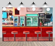 CHNYWORK 12x8ft Retro Diner Backdrop Retro 50s Restaurant Classic 1950s Bar Stools Local Diner Cafe 