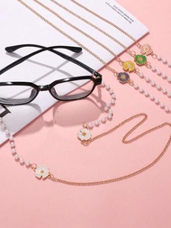 Cadena de gafas de verano con margarita y cuentas falsas de perlas, cordón para mascarilla facial anti-pérdida y antideslizante, cadena de decoración para gafas de sol