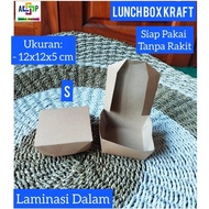Lunc Box Kraft Brown & White Ivory, UK: 12x12x5 cm (Ready to Use Laminated Inside) Rice Box/ Paper L
