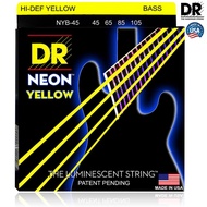 DR Strings NYB-45 สายกีตาร์เบส 4 สาย แบบเคลือบ สีเหลือง เรืองแสง (Medium 45/105) ** Made in U.S.A.**