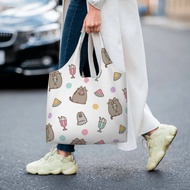 Pusheen Canvas Tote Bag Cute Printing Korean Style Student Shoulder Bag Casual Shopping Bag Large Capacity Travel Bag