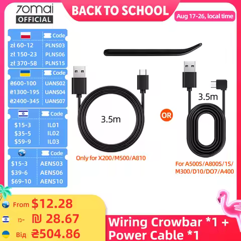 70mai Type-C Charging Cable for 70mai A810 X200 M500 & Micro USB Cable for 70mai 4K A800S 70mai A500