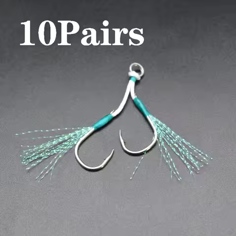 10Pair Jig Lure Assist Hook Sea Water Slow Jigging Fishjig Double Barbed Peche Feather Fishing Hook