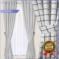 Gorden Motif Kotak smokring hordeng 1 set lengkap pintu dan jendela 2 kaca panjang 2 meter gorden ru