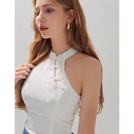 AIR SPACE Brocade Embroidered Halter Crop Cheongsam Top