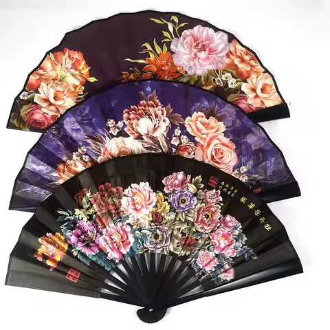 Oil Painting Double Sided Folding Fan 8 Inch Silk Folding Fan Plastic Folding Fan Vintage Silk Fan