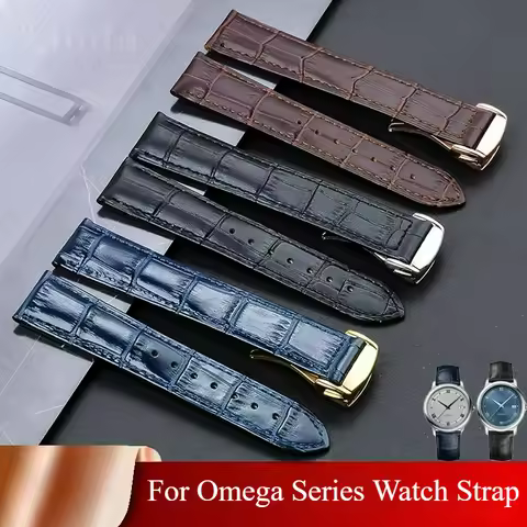Premium Quality Calfskin Watchband 18/20/22mm for Omega Constellation De Ville Black Blue Brown Fold