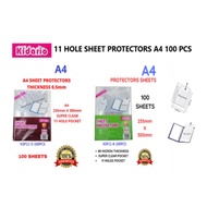 KIDARIO SHEET PROTECTORS 11-HOLE POCKET A4 100 PCS (0.4 - 0.8 micron)
