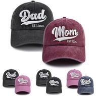 2PCS Mom and Dad EST 2026 Hat, Adjustable 3D Embroidered New Parents Gifts Baseball Cap