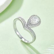 Moissanite Ring S925 Silver Plating White Gold GRA Certified Tiger Pattern V-Shaped Water Drop Prote