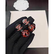 Red Glass Ball Earrings Brass Material O8LO
