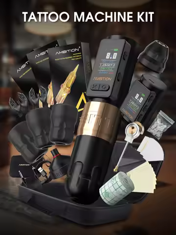 Tattoo Ambition Soldier Max Kit Wireless Tattoo Machine Straight Rod Stroke 4.0mm Color Screen Billi