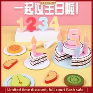 Treeyear Wooden Cutting Birthday Cake Toys,DIY Pretend Play with Candles for Kids,Play Food Set ,L e