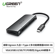 綠聯 Ugreen 九合一Type-C多功能轉接器HDMI 4K/VGA/USB3.0/SD/TF/PD快充/GigaLAN網路卡