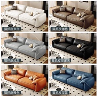 Leather sofa, elephant ear sofa, straight black minimalist sofa