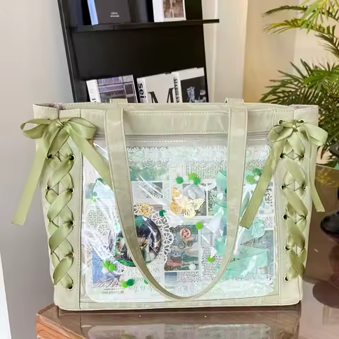 New Versatile Fashion Ribbon Itabag Large Capacity Green Large Food Anime Millet Bag Daily One Shoul