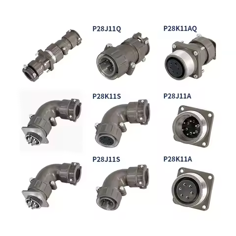 P28 6-Pin Aviation Plug P28K11Q Standard Socket P28J11Q Reverse Mount Elbow P28K11S P28J11S P28K11A 