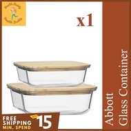 Abbott 2-In-1 Bamboo Wooden Lid Glass Container (1040ml + 640ml)