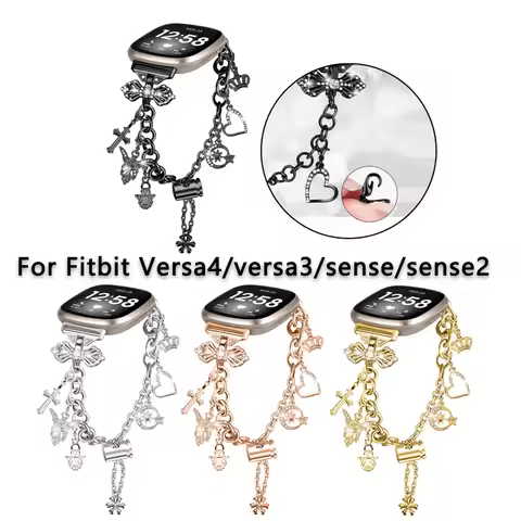 For fitbit sense sense 2 Watch Band Stainless Steel Diamond Pendant Metal Strap Bracelet for fitbit 