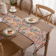 Flower Table Runner 4/6/8/10 Seaters  American Retro Embroidery Tassel Tablecloth Home Dining Room D