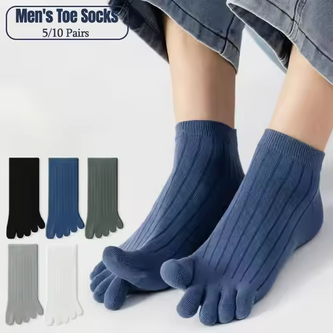 5/10 Pairs Men's Five Finger Socks Breathable Cotton Absorbent Ankle Toe Socks Elastic Fashion Five 