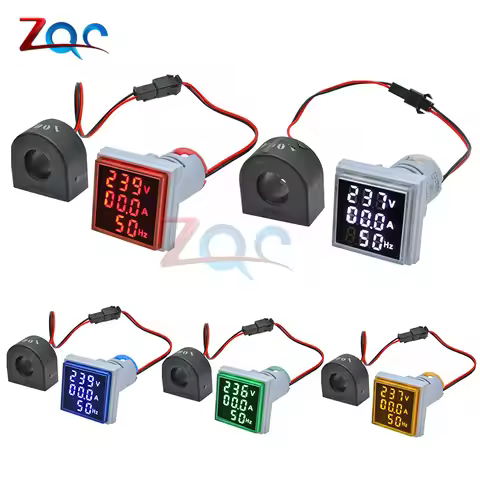3 in 1 AC 60~500V Digital Voltmeter Ammeter HZ Hertz Frequency Meter 22mm Current Voltage Indicator 