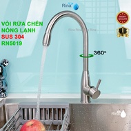 INOX 304 XỊN SIÊU BỀN Vòi nước rửa chén bát inox sus 304 xoay 360 1 chế độ nước mạnh mẻ Rina RN5019