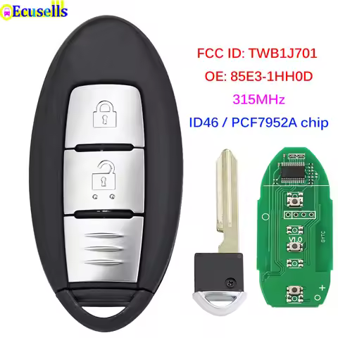2 Button 315MHz ID46 Chip Smart Remote Car Key Fob for Nissan March K13 Micra K13 Leaf TWB1J701 85E3