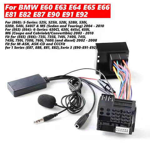40Pin Car Bluetooth 5.0 Audio AUX Cable Adapter Module with Microphone Fit for BMW E60 E63 E64 E65 E