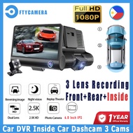 Car Camera Front And Back 3 in 1 Dashcam HD 1080P 60fps Car Wide Angle Cycle Recorder Parking Camara