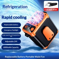 Portable Waist Fan - 6000mAh Removable Battery, 299 Speed Levels, Emergency Light, Perfect for Outdo