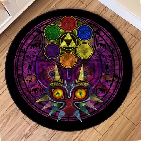 Zelda Symbol Round Rug Retro Style Game Room Carpet for Living Room Gaming Decor Zelda Majora’s Mask
