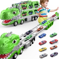 Dinosaur Truck Toys, Suitable for Toddlers, 5.6 Feet Foldable 5-Layer Track, with 8 Die-Casting Raci