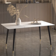 輕奢風簡約長方形岩板餐桌(雪山白/四腿/直邊)(尺寸:80*140CM)