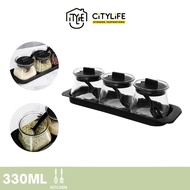 (1 Set) Citylife Kitchen Glass Condiment Stand Organizer With 3 Jars and Measurement Spoon H-9164