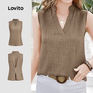 Lovito Casual Top Plicated Button Spring/summer Khaki Top for Women L154ED445 Lovito Tudung Kasual P