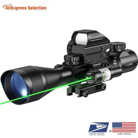 Riflescope Combo 4-12x50EG Dual Illuminated Optics IIIA 2MW Laser Sight 4 Holographic Reticle Green 