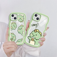 Samsung Galaxy J4 J6 Plus J7 J2 Pro J7 Prime A7 2018 Phone Case Cartoon lovely Green Dinosaur Wave Frame Soft Silicone TPU Shockproof Casing