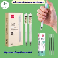 (4-12c) Black ink gel pen NEEDLE NIB 0.35mm Deli A122 rubber cushion transparent body smooth writing