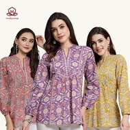 Indian-Inspired Women's Tops - Pure Cotton Breathable Printed Stand Collar - Spring/Summer New Arriv