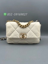 🔥99新✨全港最平‼支持面交陪驗 ‼🌈 Microchipped Chanel 19 Handbag Lambskin Small AS1160-B03930-10601 White 白色💖可手拎 可