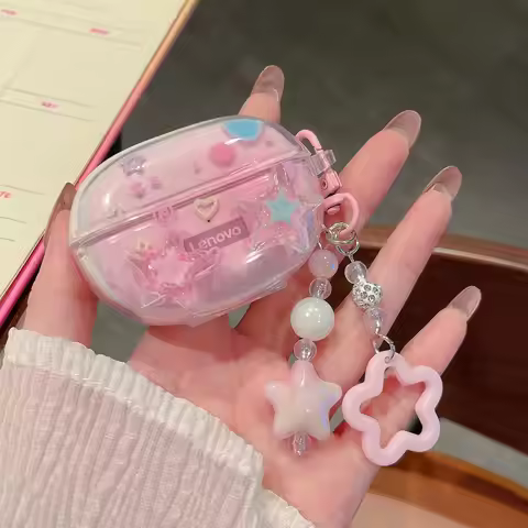 Cartoon 3D Pink Star Butterfly Earphone Case For Lenovo LP5 TWS Soft Protective Cover Headphone Acce