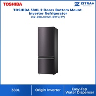 TOSHIBA 380L 2 Doors Bottom Mount Inverter Refrigerator GR-RB410WE-PMY(37) | Water Dispenser | Folded Shelf | Electronic Control | Mega Ice | Refrigerator with 1 Year Warranty